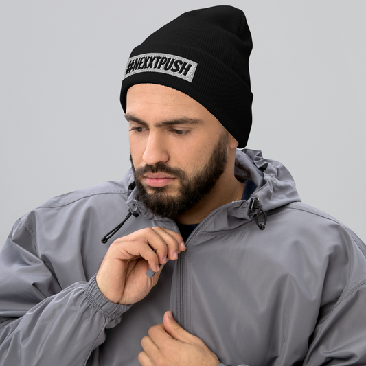 #Nexxtpush White Bar Cuffed Beanie