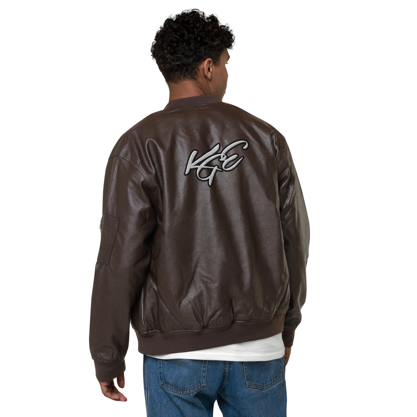 (New) KGE Signature Embroidery PU Leather Bomber Jacket