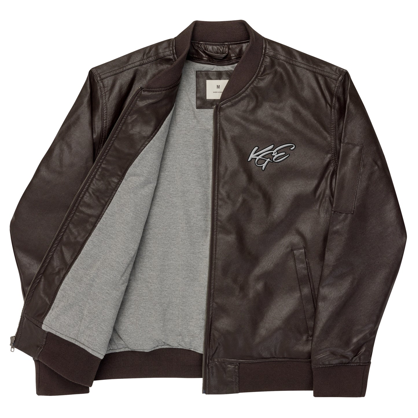 (New) KGE Signature Embroidery PU Leather Bomber Jacket