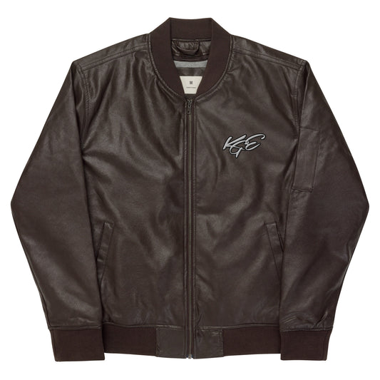 KGE Unlid Embroidery PU Leather Bomber Jacket